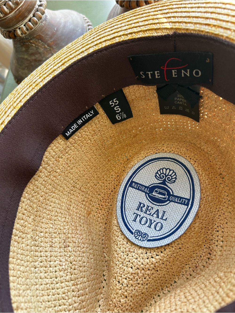 Made in Italy 🇮🇹 Real Toyo Natural Straw Fedora Hat – – Size S (55 cm / 6 7/8) - Picture 3 of 9
